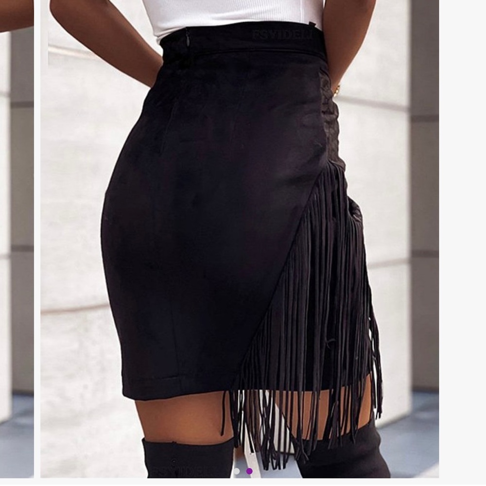 Black snake fringe-accent pencil skirt (runs small)